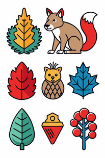 秋季动物与植物元素图标