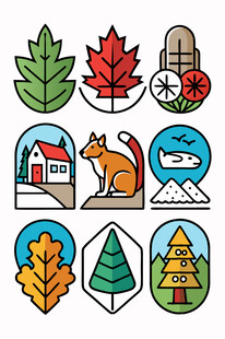 秋季自然与动物元素图标集