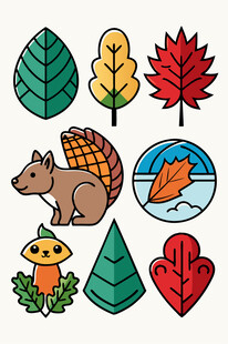 秋季森林元素可爱插画