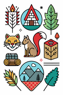 森林动物与自然元素图标