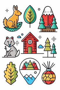 森林动物与自然元素图标