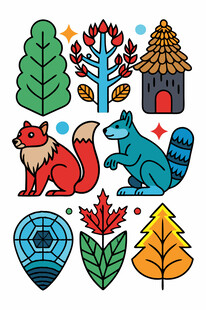 秋季森林动物与植物元素