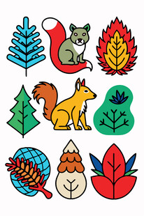 秋季森林动物植物元素集