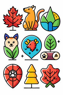 秋季动物植物图标集合