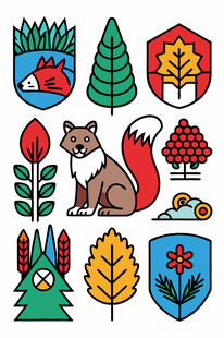 北欧风动物植物元素图标