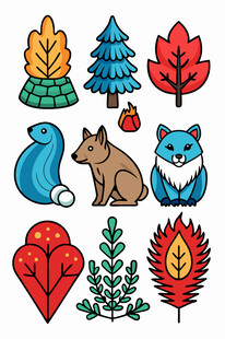 秋季森林动物与植物元素