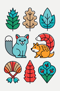 森林动物与多彩树叶图案