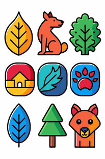 森林动物与自然元素图标