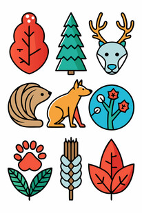 秋季森林动物植物元素集