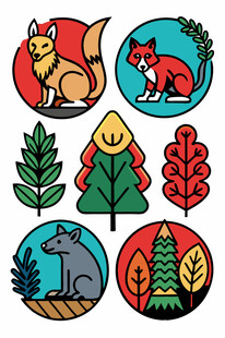 森林动物与植物图标集
