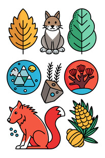 秋季动物与自然元素插画