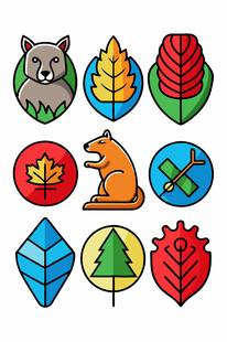 森林动物与植物图标集合