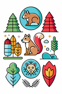 森林动物与自然元素图标