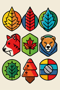 森林动物与植物图标集