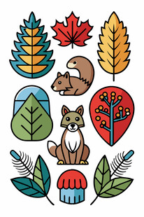 秋季森林动物植物元素集