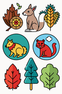 秋季动物与植物图标集