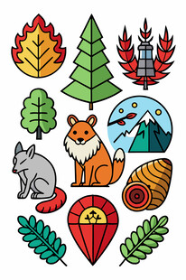 秋季森林动物与自然元素