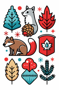 森林动物与植物元素集合