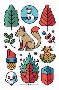 秋季动物与自然元素插画