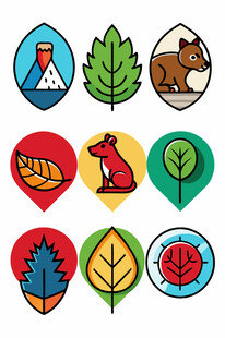 多彩自然与动物图标集合