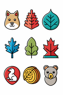 动物与枫叶图标集合