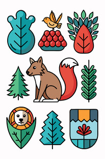 森林动物与植物元素集合