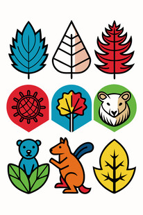 秋季动物与树叶卡通图案