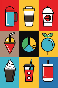 多彩饮品与甜点图标集合