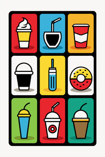 多彩饮品甜点图标集合