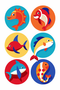 多彩海洋生物图标集合