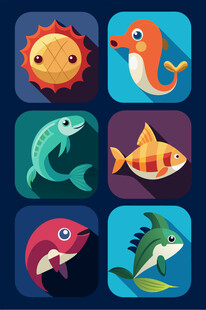 多彩海洋鱼类图标集
