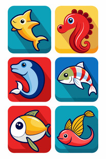 可爱海洋鱼类图标集合