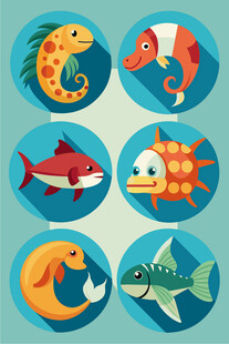 可爱海洋鱼类图标集合