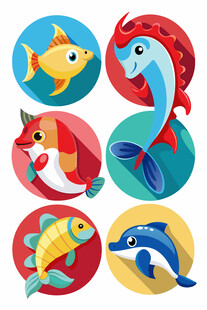 可爱海洋鱼类卡通图案