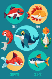 多彩海洋生物图标集合