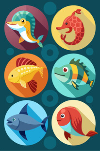 可爱海洋鱼类图标集合