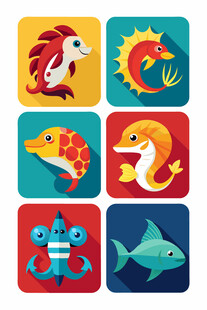 海洋动物卡通图标集