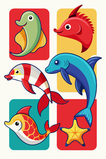 海洋动物卡通图案集合