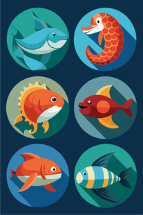 海洋鱼类及生物图标集合