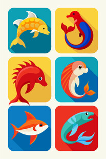 多彩海洋鱼类图标集合