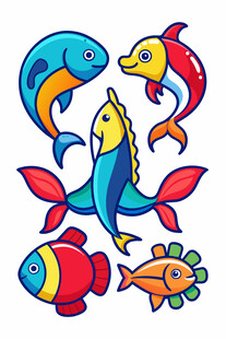 多彩海洋鱼类卡通插画