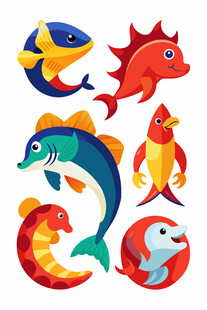 多彩海洋生物卡通形象