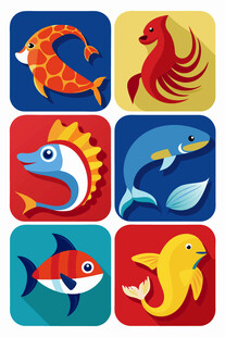 多彩海洋生物图标集合