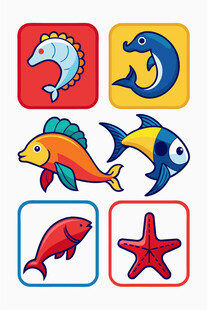 海洋动物卡通图标集合