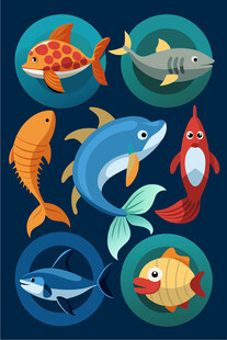 多彩海洋鱼类插画集合