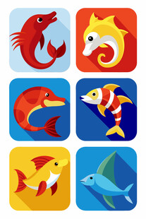 海洋鱼类与生物图标集