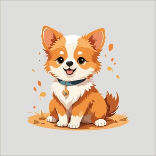 可爱柯基犬坐在落叶中