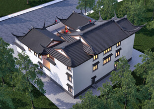 中式风格多层建筑鸟瞰图