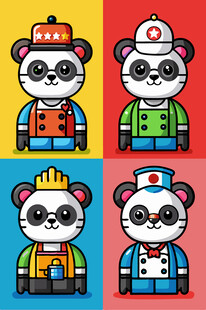 熊猫扮演不同职业角色