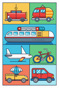 多样交通工具插画展示